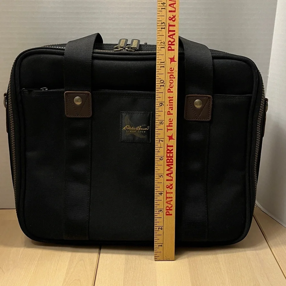Y2K Eddie Bauer Black Nylon Laptop Case Brass & Leather Trim - No Shoulder Strap